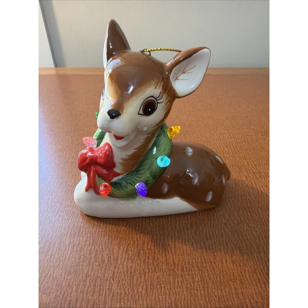 Mr. Christmas Ceramic Light Up Reindeer Ornament Holiday Deer Figurine TESTED